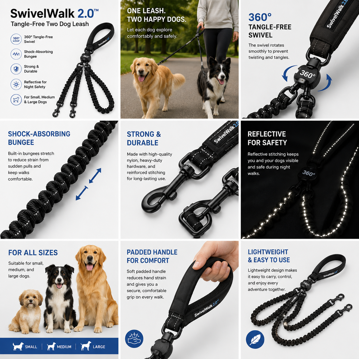 SwivelWalk 2.0™ - Tangle-Free Two Dog Leash